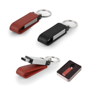 7282-16GB 16 GB Deri Metal Anahtarlık USB Bellek Siyah