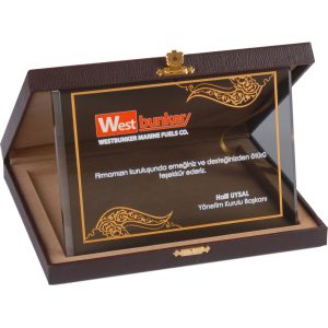 Logolu promosyon EKT-410 Kutulu Kristal Plaket 15 x 20 cm